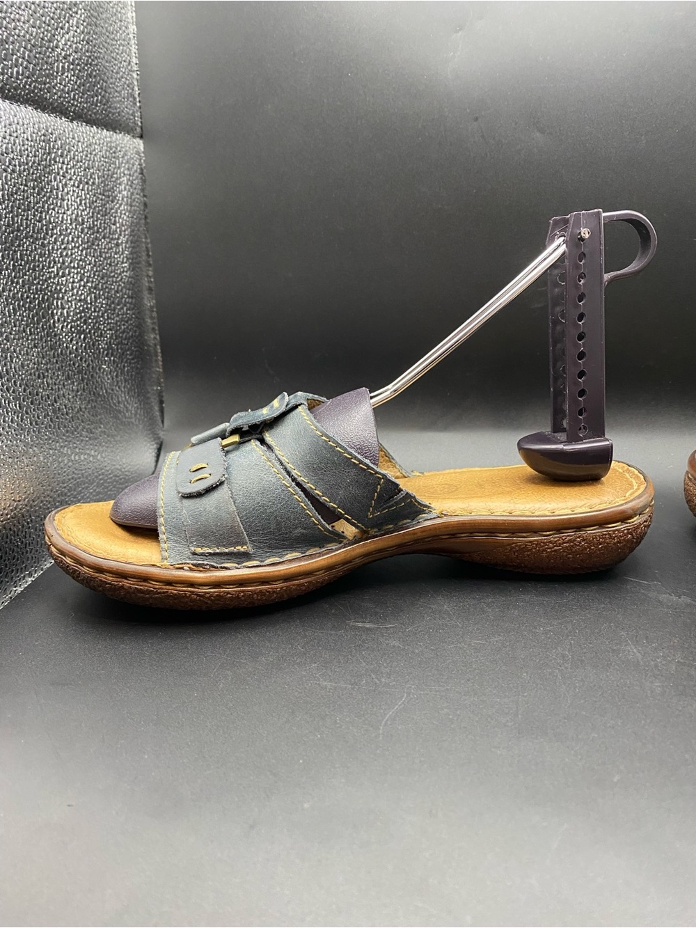 Born Women Blue Sandal SZ 7 EU 38 Hand Crafted Leather Slide Good Condition - Picture 6 of 11